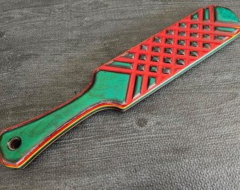Spanking Paddle - Green / Red / Blue Spectraply - Diamond Texture - Handcrafted, Custom BDSM Kink Toy