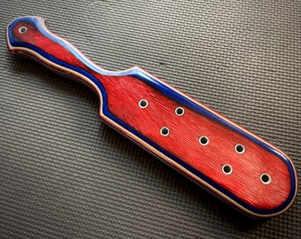 Blue & Red Spanking Paddle - Aluminum Accents - Handcrafted, Custom BDSM Kink Toy