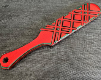 Spanking Paddle - Green / Red / Spectraply - Diamond Texture - Handcrafted, Custom BDSM Kink Toy
