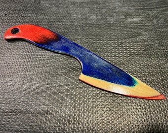 Wooden Knife, Blue Red & White - Handmade, Custom Wood BDSM Kink Sensation Toy