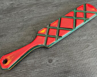 Spanking Paddle - Green / Red / Blue Spectraply - Diamond Texture - Handcrafted, Custom BDSM Kink Toy