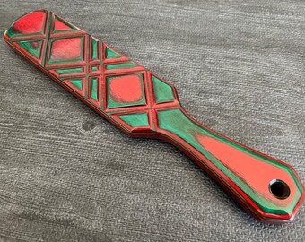 Spanking Paddle - Green / Red / Spectraply - Diamond Texture - Handcrafted, Custom BDSM Kink Toy