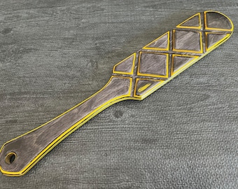 Spanking Paddle - Yellow / Gray Spectraply - Diamond Texture - Handcrafted, Custom BDSM Kink Toy