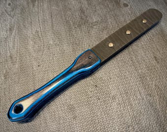 Black Leather Studded Strap, with spectraply wood handle - Handmade, Custom BDSM Kink Toy