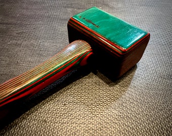 Spanking Mallet -  Red & Green Colored - Handcrafted, Artisan, Custom Wood BDSM Kink Toy Spanking