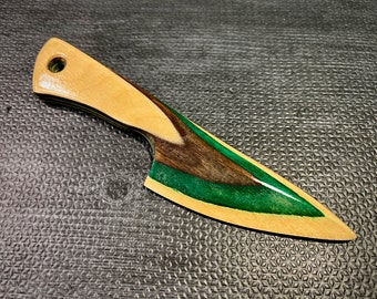 Wooden Knife, Green Brown & Natural - Handmade, Custom Wood BDSM Kink Sensation Toy