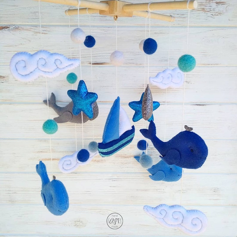 Baby Sea Crib Mobile Whale Ocean Ship Blue Stars for Etsy