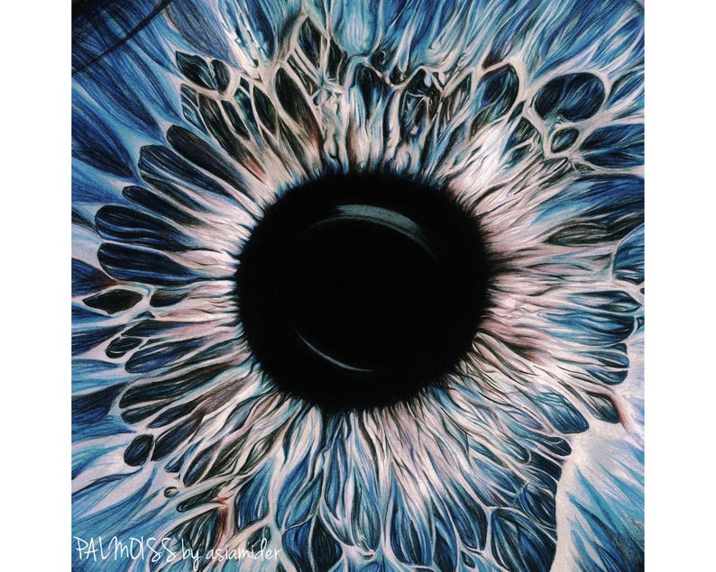 Głębokość Kolorowy Rysunek Ołówkiem Oko Zbliżenie Blue Iris Art Print