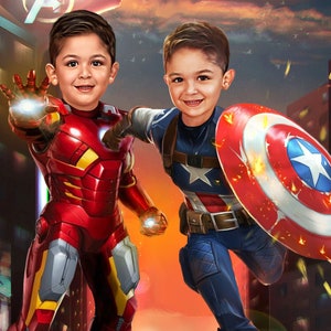 Iron-Themed  Spider-Themed Styles | Superhero Caricature Drawing for Kids | Custom Caricature from Photo | Inspired Hero Art