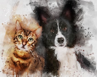 Watercolor Pet Portrait, pet loss , pet memorial gift , pet portrait from photo, pet lover gift , custom cat portrait , custom dog print