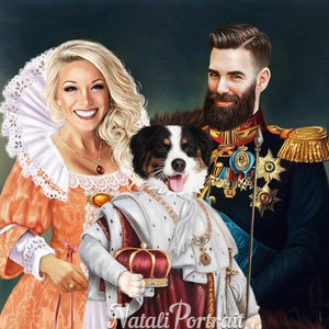 Family Portrait with Pets Custom Painted Pet Portrait for Renaissance and Regal Pet Lovers - Personalized Dog Painting and Mothers Day Gift