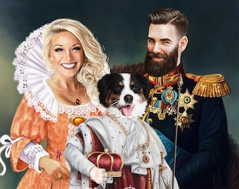 Custom Renaissance Pet Portrait – Regal Family Painting, Mother's Day Gift