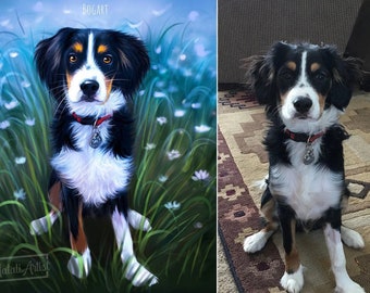 Custom Pet Canvas Cartoon Pet Portrait Dog Painting Art Custom Pet Portrait Pet Lover Gift Custom Pet Portrait Sympathy Gift