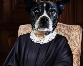 Custom Pet Portrait as Judge Judy – Personalized Dog Canvas Art