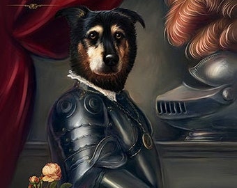 Custom Renaissance Pet Portrait - Gallant Knight Regal Royal Animal Painting for Funny Pet Lover Gift