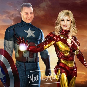Family Superhero Portrait from your photo / superfamily / superhero family /family illustration /family portrait /Gift For Mom Bday
