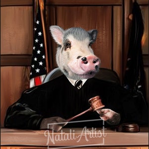 Custom Judge Pet and Renaissance Portrait Gift - Cartoon Style - From Your Photo Custom judge portrait,  Gift for judge,  Cartoon portrait