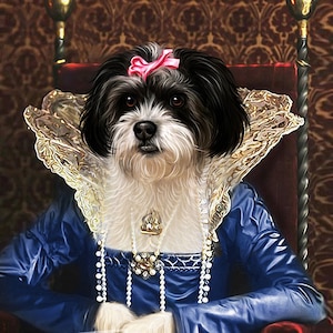Pintura de retrato de mascota personalizada sobre lienzo Retrato de perro renacentista a partir de una foto Retrato de mascota real Regalo conmemorativo para mascotas Arte de pérdida de mascota