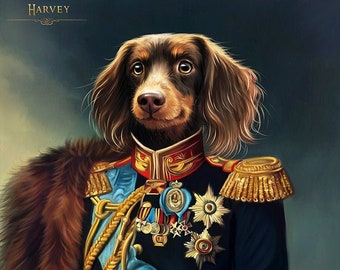 Custom Dog General , Custom pet canvas, Royal Pet Portrait, pet portrait canvas, dog canvas,, Custom Pet Memorial, Portrait Dog,Cat Portrait
