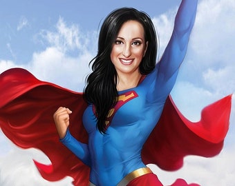 Ritratto di supereroe personalizzato da foto, caricatura personalizzata