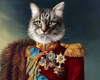 Retrato personalizado de animal de estimação no estilo renascentista, pintura de cão ou gato real.