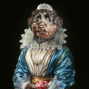 Retrato de mascota princesa personalizado: divertido regalo de la familia real: perrita militar real