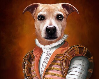 Custom Renaissance Pet Portrait, Regal Pet Art From Photo