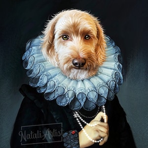Vintage Royal Pet Portrait , Royal Pet Portrait – Custom Dog or Cat in Historical Costume | Royal Cat Portrait | Whimsical Pet Painting