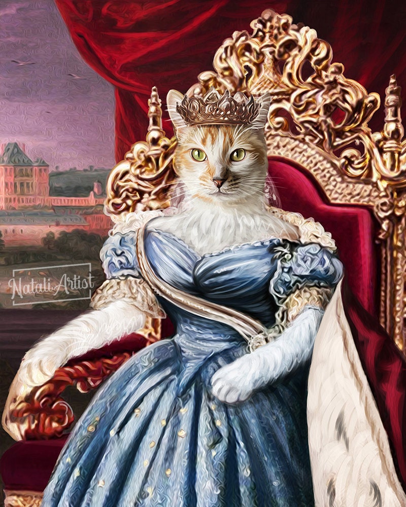 Custom Pet Portrait Cat Painting Cat Mom Gift Royal Pet Portrait Dog Lover Gift Art Pet Loss Gift