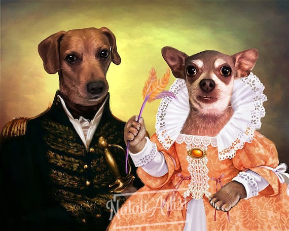 ルネッサンス様式のペット肖像画、王室の犬の芸術、中世のペットの絵画