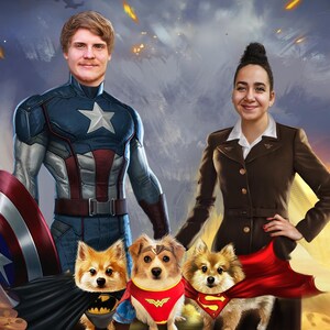 Superhero custom family portrait from photo birthday gift anniversary Personalized Superhero Couple, Caricature from photo