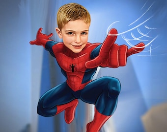 Custom Superhero Kids Portrait – Spiderman, Iron Man, Captain America Gift