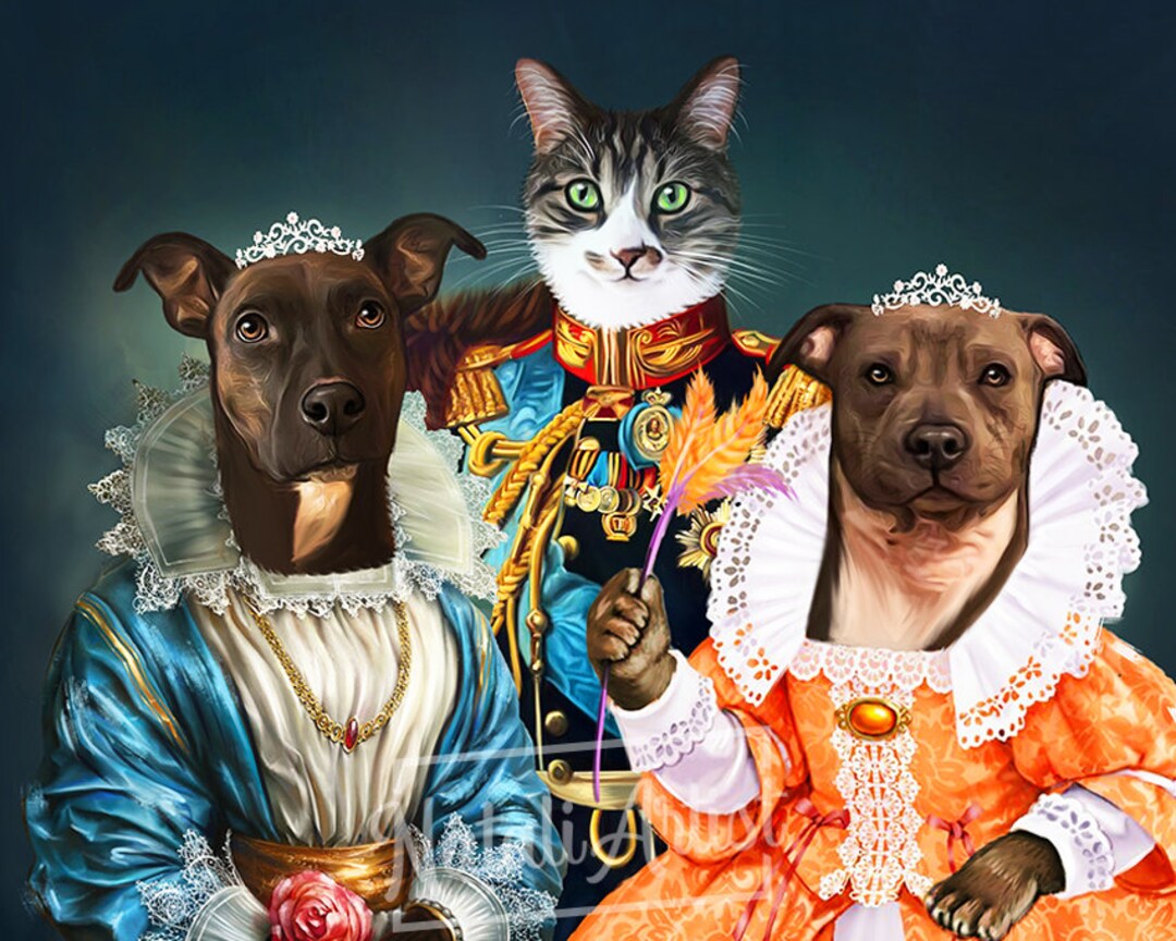 Custom Renaissance Pet Portrait, Royal Dog or Cat Art, Family Portrait ...
