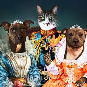 Royal dog portrait, Regal Pet Portrait, Renaissance Pet Portrait, Custom dog portrait, Family Portrait