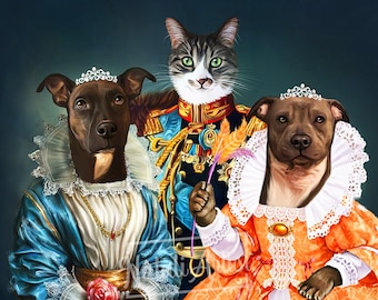 Royal dog portrait, Regal Pet Portrait, Renaissance Pet Portrait, Custom dog portrait, Family Portrait