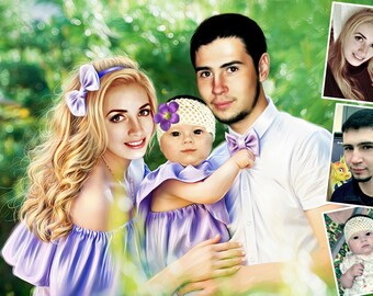 Personalized Family Portrait: Custom Watercolor Painting on Canvas