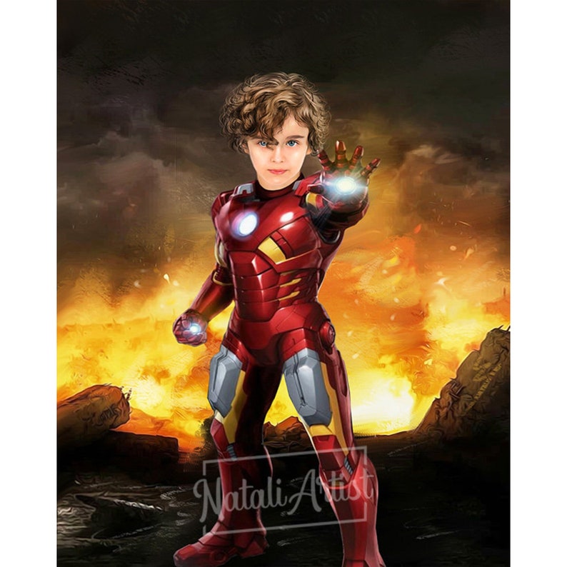 Custom Iron Man Child Portrait – Superhero Wall Art from Photo image 2
