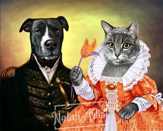 Pet Portraits Art Collectibles Personalized Gift Custom Pet Portrait French Princess Renaissance Pet Portraits Custom Gift Royal Pet Royal Pet Portrait