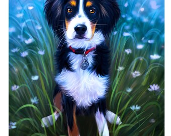 Custom Pet Portrait Canvas, Dog Painting Art, Pet Memorial Gift