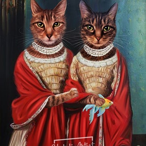 Custom Pet Portrait - Regal Royal Dog and Cat Canvas Painting Gift