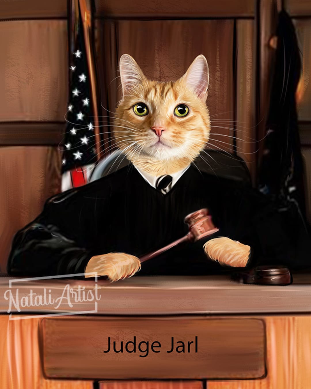 Cat Lover Gift Judge Gift Cartoon Portrait Renaissance Etsy