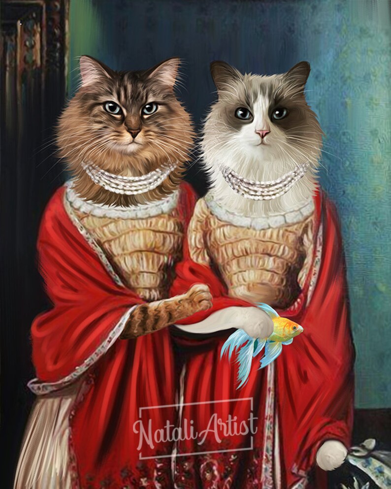 Custom Pet Portrait on Canvas Royal Pet Portrait Cat Lover Etsy