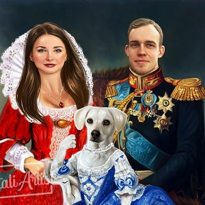 Custom Pet Portrait - Personalized Gift from Photo - Family or Royal Pet Painting - Dog Portrait