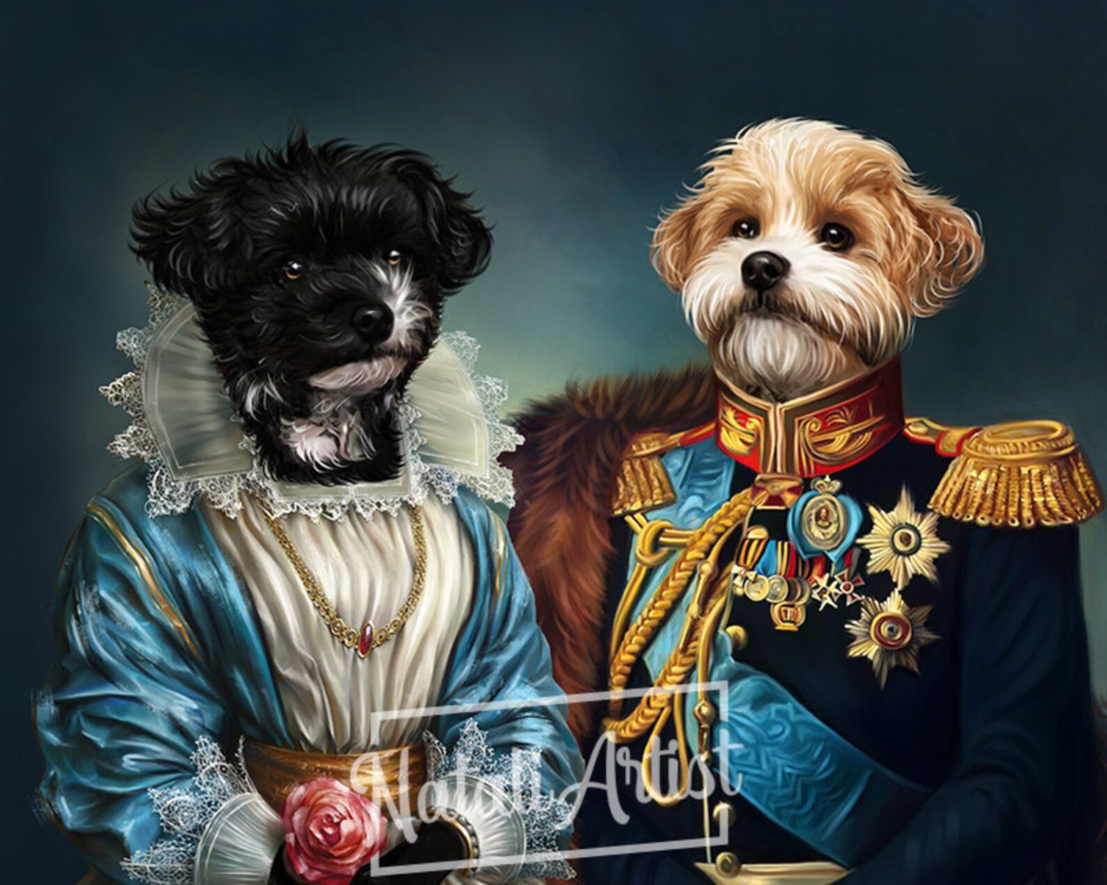 Royal Pet Portrait Painting for 2 pets/ Personalized Family Etsy