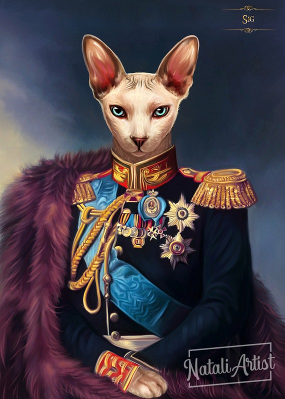 Custom portrait Crown Cat Regal Cat 