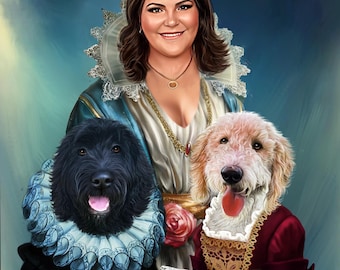 Custom Renaissance Pet Portrait, Royal Animal Painting, Unique Family Gift