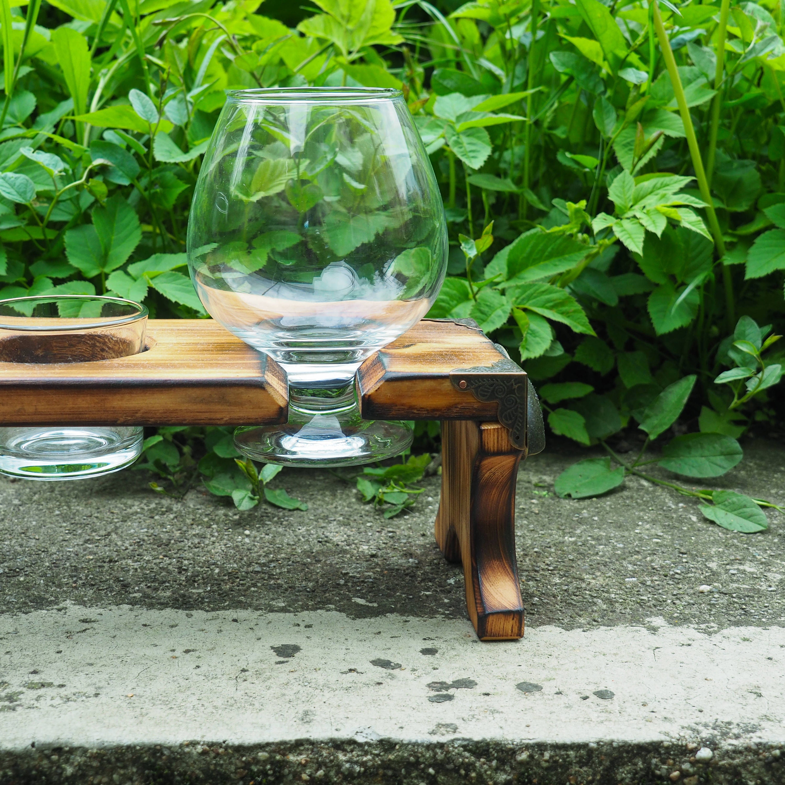 Soporte de vidrio de madera para dos vasos y una vela de té Etsy