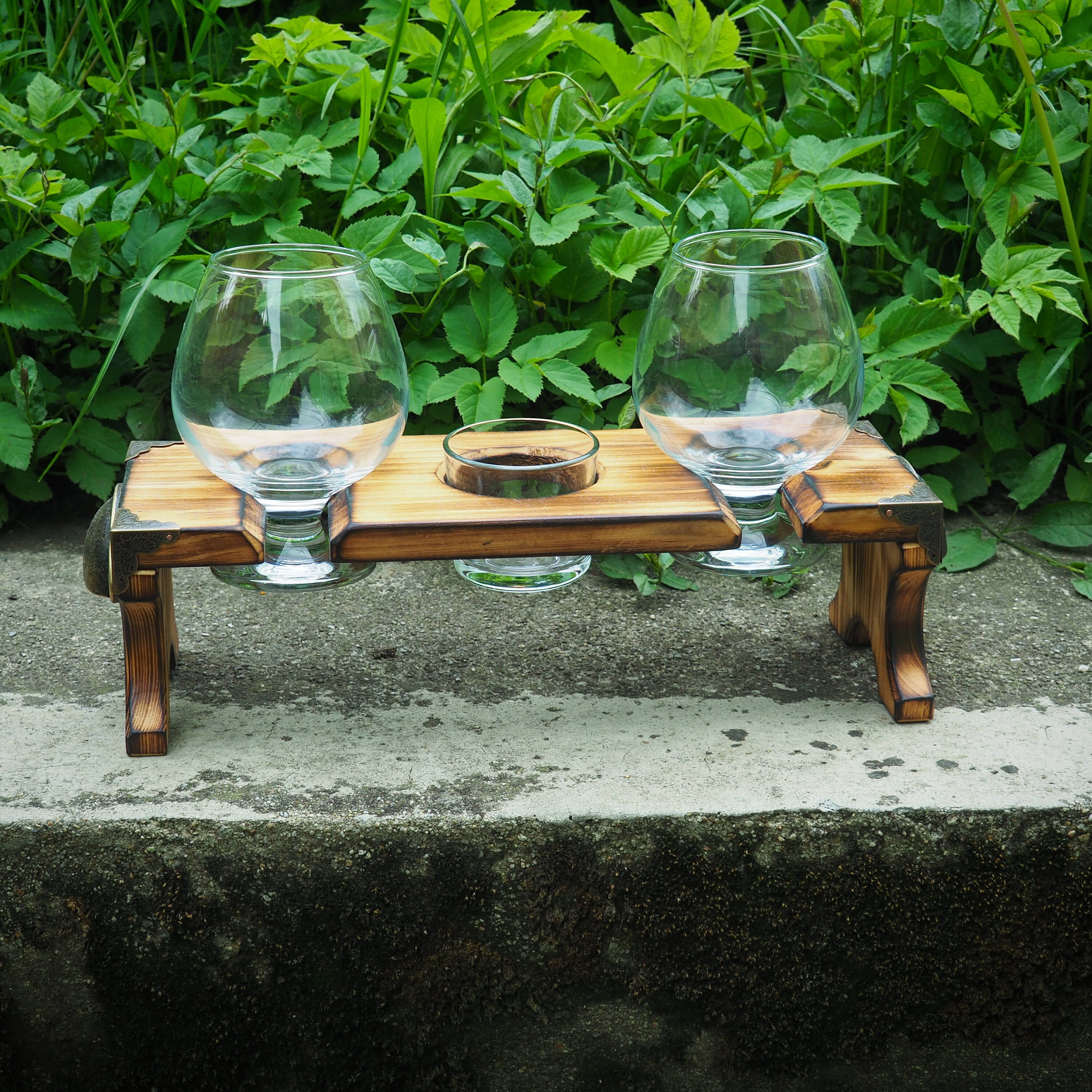 Soporte de vidrio de madera para dos vasos y una vela de té Etsy