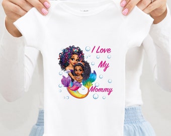 Mermaid Baby Onesie® I Love Mommy Baby Outfit, African American Baby Girl Clothes, Brown Skin Girl Toddler Shirt, Mothers Day Baby Bodysuit