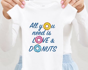 Donut Baby Clothes, Funny Baby Onesie® Toddler Shirt, All You Need is Love and Donuts Baby Shower Gift, Newborn Outfit, Sweet Theme Birthday